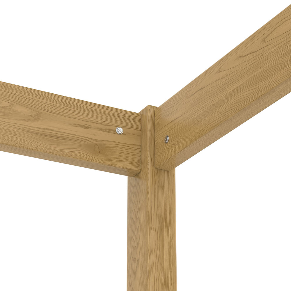 English Elm Twin Pine Canopy Bed Frame with Guardrails for Kids – Montessori Floor Bed with Four Poster Design and Cozy Decor Options Natural Wood W1858P252839