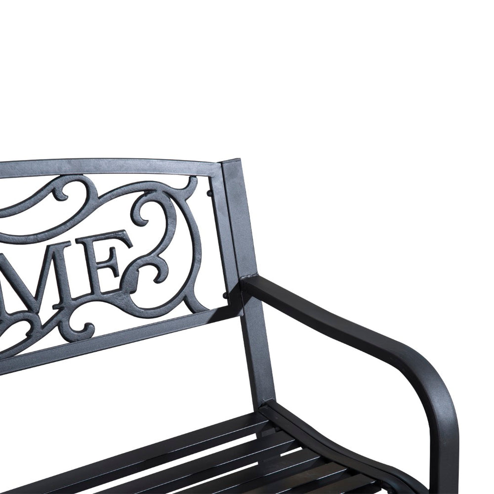 English Elm Outsunny 50" Outdoor Metal Welcome Bench - Elegant Slatted Seat For Porch, Garden, Or Patio Use W2225P174100-GIGA