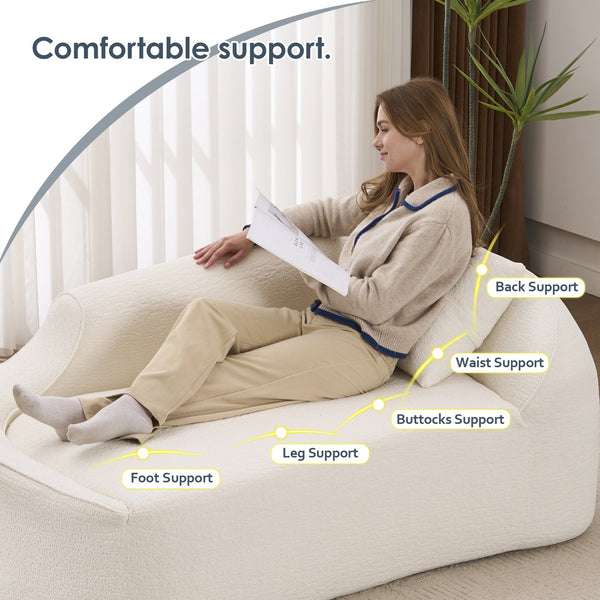 English Elm Ly-048 Sculpted Chenille Chaise Lounge Convertible Sleeper Sofa for Modern Living Spaces Milk White W2231P401698
