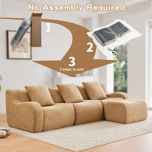 English Elm Boneless 3-Seat Sofa In Camel, Premium Teddy Fabric, No Assembly, Ergonomic Design, Anti-Slip Base W714S01432