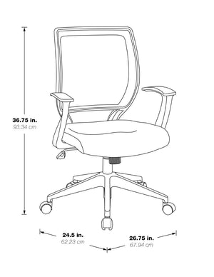 OSP Home Furnishings Screen Back Mesh Task Chair with Lumbar Support and Pneumatic Height Adjustment for Office EM51022N-3