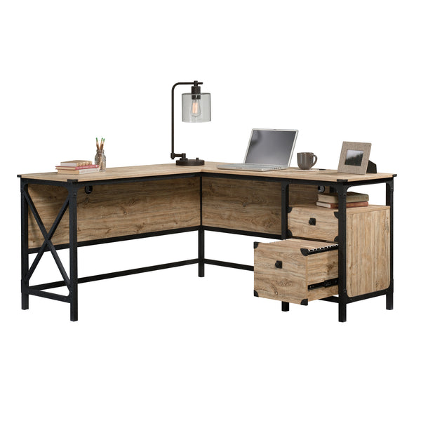 English Elm L-Shaped Desk In Brown Finish - Spacious, Stylish, And Durable For Home Office Or Gaming Setup B356P354419