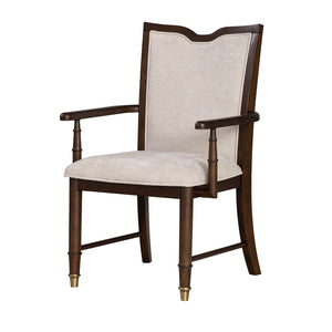English Elm Transitional Westerham Arm Chair Set of 2 — Dark Cherry wood, upholstered comfort, gold-capped legs elegance Cherry 23 L x 41 W x 18 H B2741P406148
