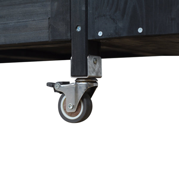English Elm Foldable Outdoor Kitchen Cart with Stainless Worktop Fir Wood Frame and Lockable Wheels Black N719P380279B