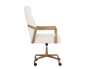 Sunpan Collin Office Chair - Elegant Heather Ivory Tweed With Natural Oak Arms And Gold Base For Style Cream Fabric 110543
