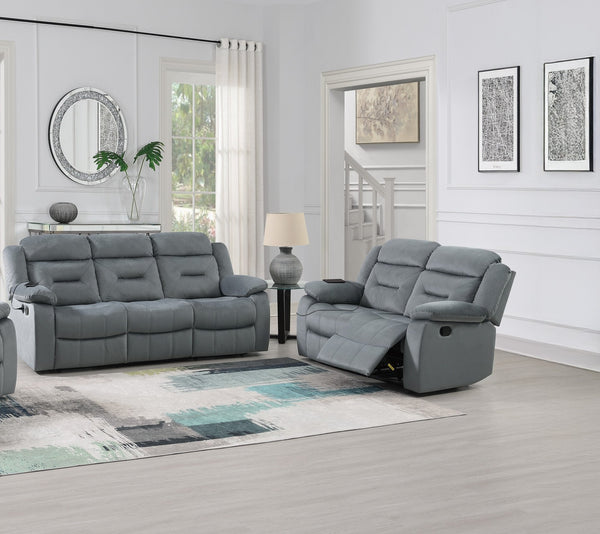 English Elm 2pc Velvet Reclining Sofa Set Vertical Tufted Pillow Arms Usb Port Dark Gray B011S02358