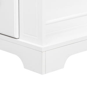 English Elm K&K Rustic Kitchen Island Cart with 6 Drawers, Pull-Out Trash Cabinet, Drop Leaf & Built-In Charging Station White N707P307292W