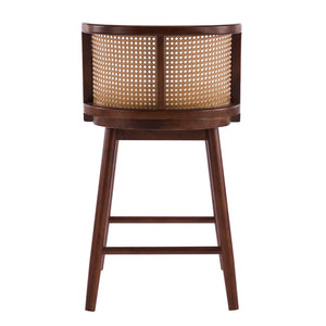 English Elm Talia Rubberwood Counter Stools with Rattan Back Cushioned Seat Scandinavian Set of 2 N775P369555D-S4