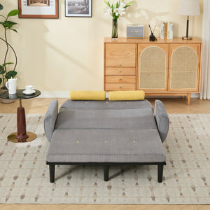 English Elm Gray corduroy loveseat daybed recliner with adjustable back, storage pocket, USB armrest charger, two pillows W570P333063