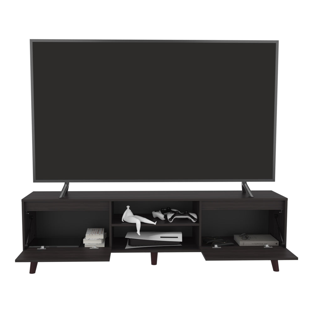 English Elm Elaine Low Profile Media Console with Open Shelving and Wengue Finish for Living Rooms B097P407599