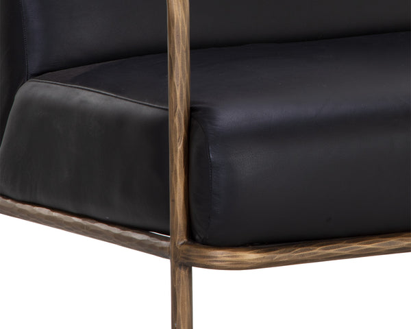 Sunpan Lathan Lounge Chair - Handcrafted Minimalist Design with Antique Brass Frame for Luxurious Spaces Charcoal Black Leather