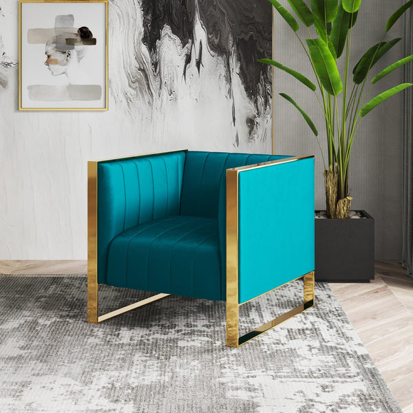 English Elm Trillium Velvet Lounge Chair with Gold Stainless Steel Frame, Plush High-Density Foam, No Assembly Required Teal B365P398014