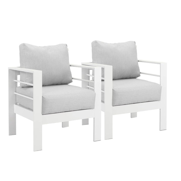 English Elm 2-pack Outdoor Cast Aluminum Armchairs with Uv Resistant Olefin Cushions for Patio White+Gray B082P454974