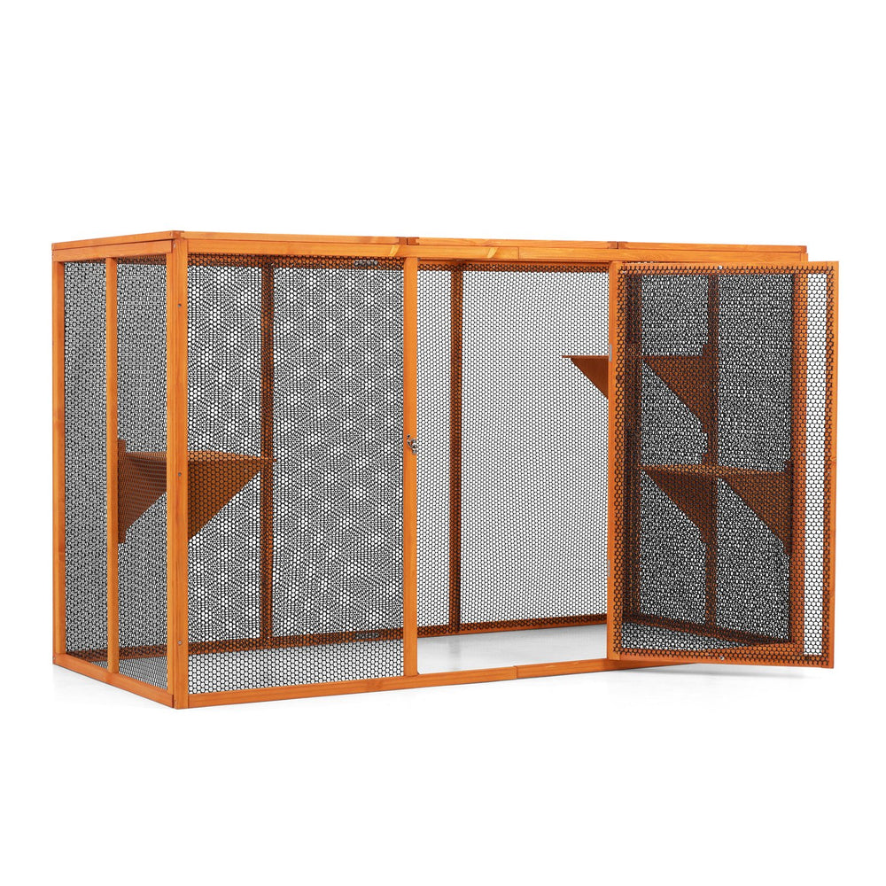 English Elm Detachable Cat Enclosure with Waterproof Roof Three Climb Platforms Patio Ready W2181P181958