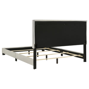 English Elm Efram Cream Upholstered Queen Bed with Padded Headboard, Slatted Frame, Metal Support—Minimal Chic B062P375997
