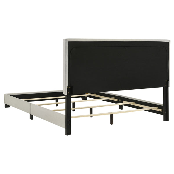 English Elm Efram Cream Upholstered Queen Bed with Padded Headboard, Slatted Frame, Metal Support—Minimal Chic B062P375997