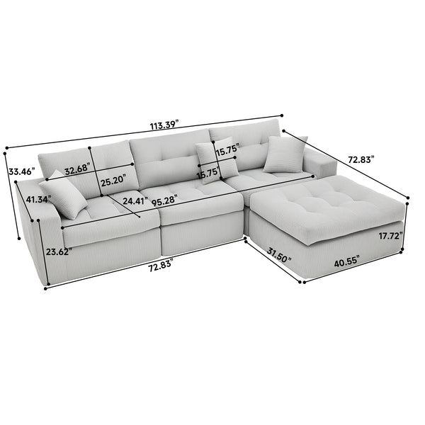 English Elm Corduroy L-shaped Sectional Sleeper Sofa No Assembly Needed for Apartments Army Green,Dark Green W5532S00031