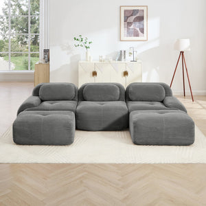 English Elm U-shaped Modular Sectional Corduroy Sofa with Wide Armrests for Living Room Comfort Grey W714S01268