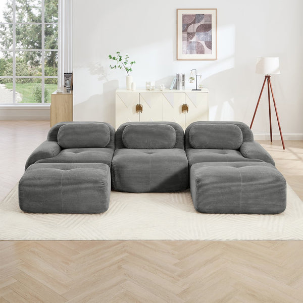 English Elm U-shaped Modular Sectional Corduroy Sofa with Wide Armrests for Living Room Comfort Grey W714S01268