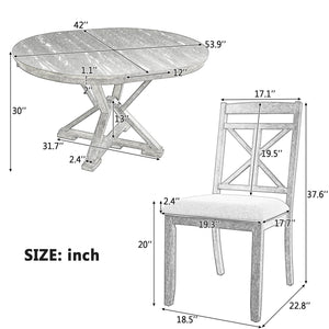 English Elm Trexm Retro Extendable Round Dining Set with Four Linen Upholstered Chairs Rubberwood Brown + Antique White ST000141AAD-2026