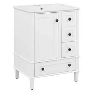 English Elm 24-inch Matte Bathroom Vanity Rubberwood Cabinet with Ceramic Sink and Soft-close Drawers White N729P377516K