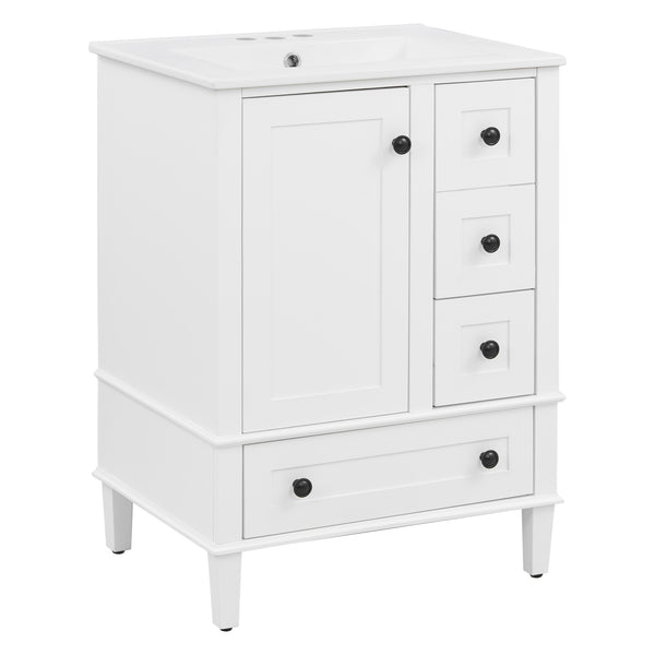 English Elm 24-inch Matte Bathroom Vanity Rubberwood Cabinet with Ceramic Sink and Soft-close Drawers White N729P377516K