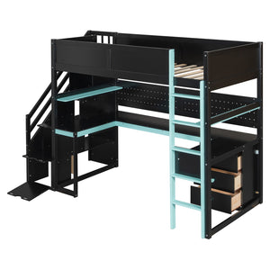 English Elm Full Size Gaming Loft Bed with Led Lighting Desk Shelves and Usb Charging Ports N820S00070C