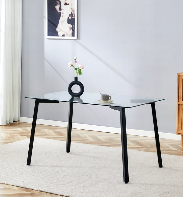 English Elm Glass Dining Table - Modern 130X80 Cm Tempered Glass Top For 4, Easy Assembly & Chic Design W370S00052