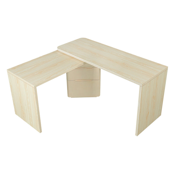 English Elm 90" Rotating L-shape Executive Desk Natural Melamine Mdf Surface Three Drawers Home Office Natural Wood N751S383638K