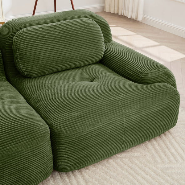 English Elm L-shaped Modular Corduroy Sectional Sofa Ergonomic Low Profile Living Room Seating Olive Green W714S01258