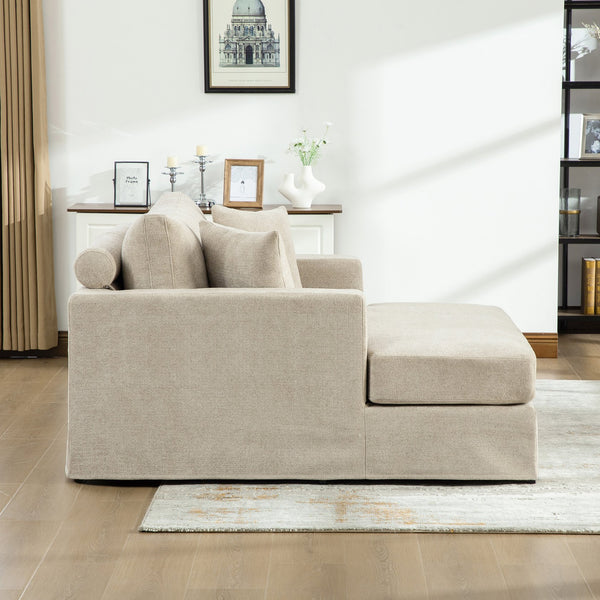 English Elm 56.3" Chenille Linen Sleeper Sofa with Pocketed Springs and Modern Metal Base W3189S00009