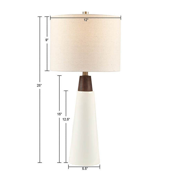 JLA Home INK+IVY - Triangular Ceramic and Wood Table Lamp — Mid-Century Two-Tone Conical Base with Cream Drum Shade, Warm Ambient Light II153-0129