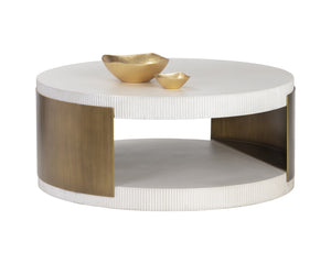 Sunpan Cavette Coffee Table - Elegant White Concrete & Brass Frame Design for Indoor & Outdoor Spaces