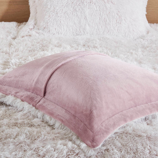 English Elm 2 Piece Shaggy Faux Fur Twin Comforter Set Hypoallergenic Cozy Textural Bedding Pink+White B035P319586
