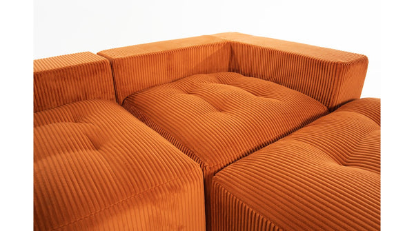 English Elm 101" Modular Cloud Sectional Corduroy Upholstered Sofa Reversible Chaise Living Room Orange W1170S00054