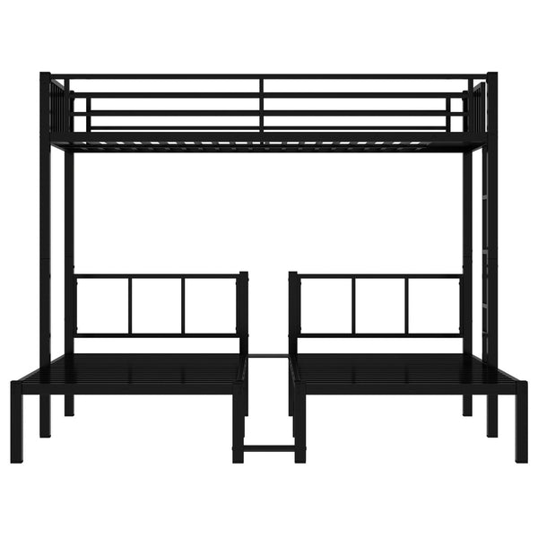 English Elm Twin Metal Triple Bunk Bed With Built-In Shelving, Space-Saving Design For Kids & Guests, Black Finish W1580S00118-GIGA