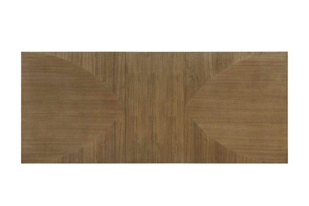 English Elm Pedestal Eucalyptus Rectangular Dining Table in Tan Finish with Sculptural Dual-Arc Base, Solid Wood Veneer, Stable Platform B2699S00103