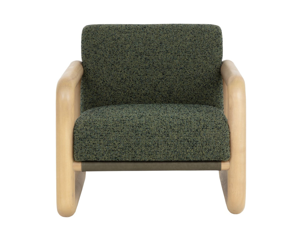 Sunpan NUBO Lounge Chair – Organic Ash Frame, Textured Noah Meadow Fabric & Dark Olive Leather Elegance 112676