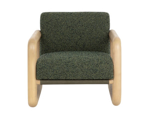 Sunpan NUBO Lounge Chair – Organic Ash Frame, Textured Noah Meadow Fabric & Dark Olive Leather Elegance 112676