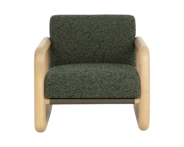 Sunpan NUBO Lounge Chair – Organic Ash Frame, Textured Noah Meadow Fabric & Dark Olive Leather Elegance 112676