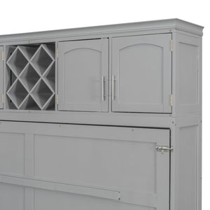 English Elm Queen Murphy Wall Bed with Storage Cabinets and Wine Rack for Small Space Living Gray LP000879AAE-1