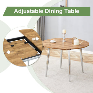 English Elm Table Set Extendable Round to Oval Wood Grain Top with Four Gray Pu Dining Chairs W1151S04833