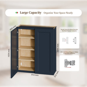 English Elm Gray Shaker Solid Wood Wall Cabinet with Soft Close Hinges and Adjustable Interior Shelving Navy Blue T2950P490381
