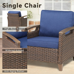 English Elm Outdoor Wicker Lounge Chair Set Handwoven Pe Rattan with Thick Cushioned Patio Seating T3773P418188