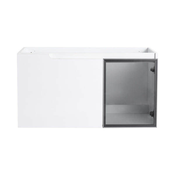 English Elm 36" Floating Bathroom Vanity Glossy White Frosted Glass Soft Close Plywood Cabinet W999P387170