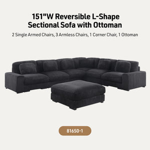 English Elm Lianne Modular Corduroy Sectional with Ottoman Channel Tufted Lounge Sofa B2749S00042