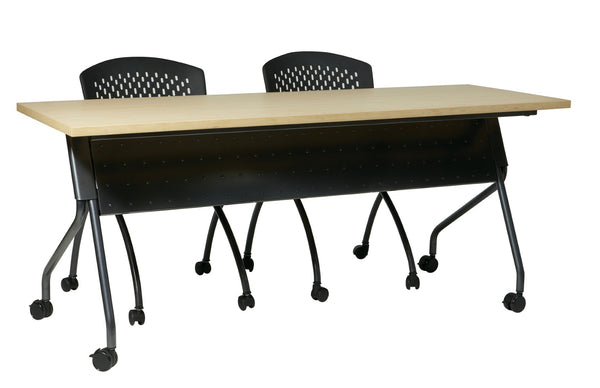 OSP Home Furnishings 6' Nesting Training Table Flip Top Laminate Surface with Locking Casters for Offices Maple 84226TP