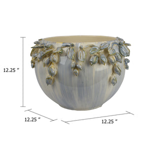 English Elm Decorative Ceramic Planter Bowl with Sculpted Floral Rim for Console or Mantel Display B056P417093