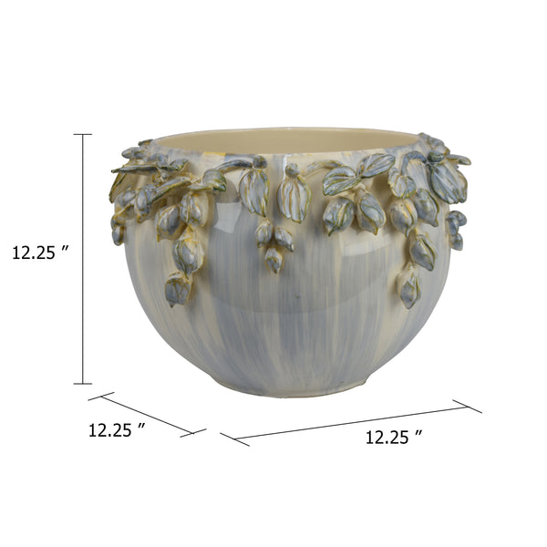 English Elm Decorative Ceramic Planter Bowl with Sculpted Floral Rim for Console or Mantel Display B056P417093