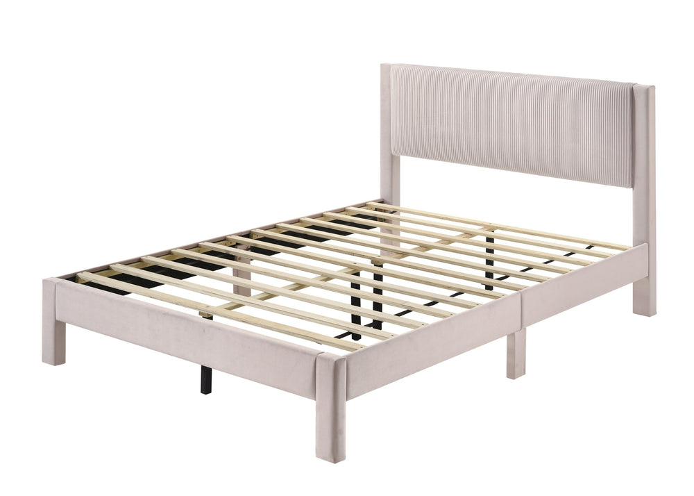 English Elm 1pc Plush Upholstered Headboard Queen Bed with Ribbed Texture, Low-Profile Frame and Sleek Modern Design Pink 54.7 L x 21.3 W x 6.9 H B2741P322569